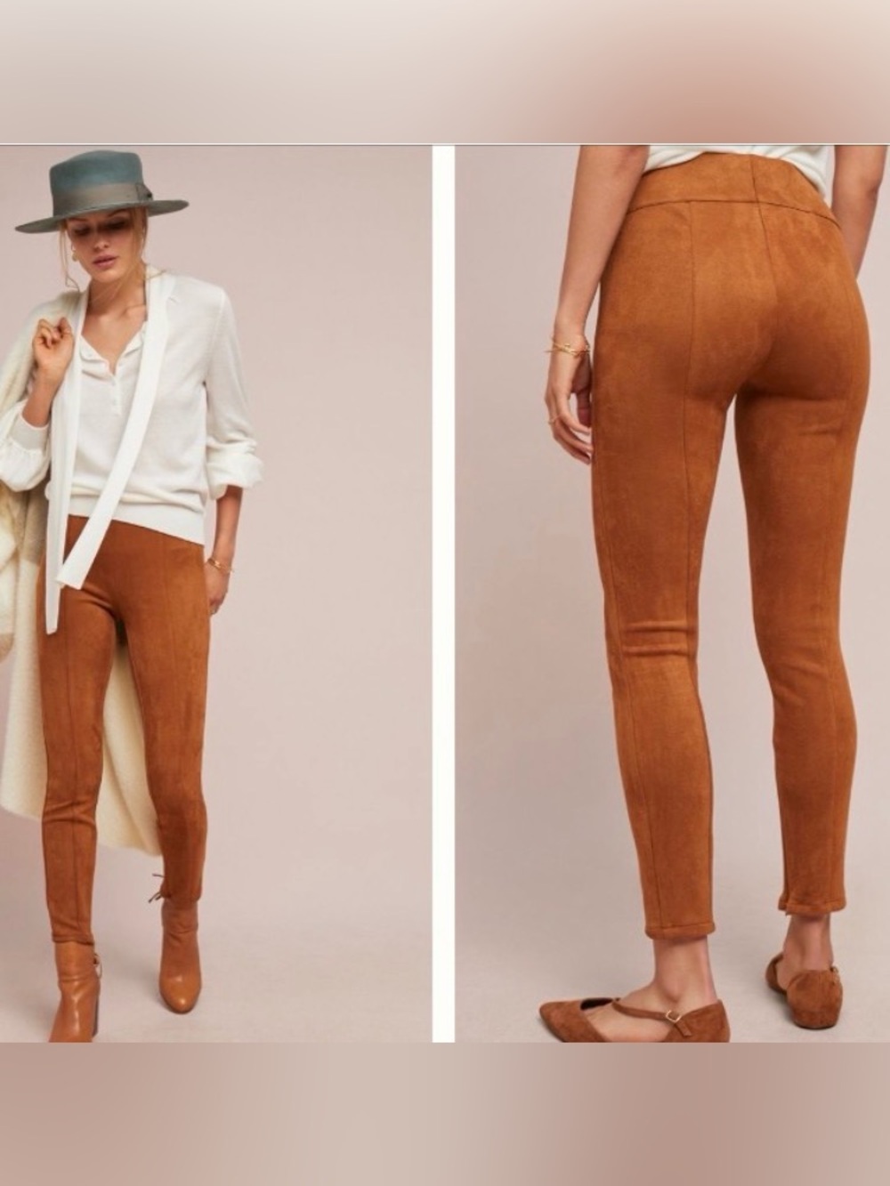 Anthropologie Faux Suede Leggings Slim High-Waist Brown Pants : Size 29R (8) - Picture 2 of 7